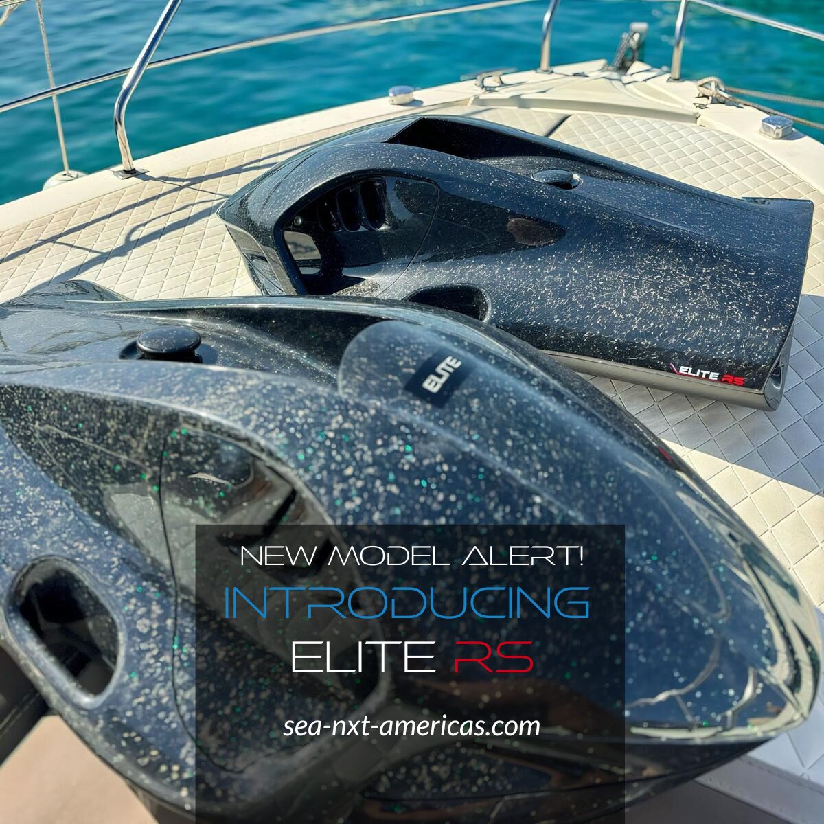 SeaNXT Elite RS Introduction of New Product SeaNXT Elite RS water scooter on yacht deck.