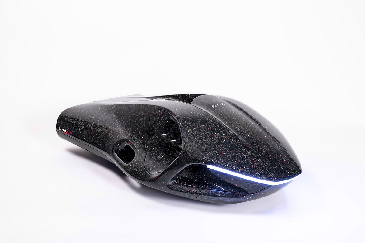 SeaNXT Elite Forged Carbon Fiber Black SeaNXT Elite RS carbon-fiber sea scooter with LED light strip, shown in a studio on a white background.